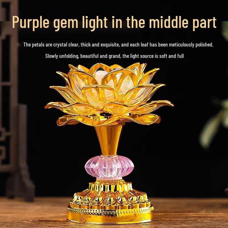 2026 Seven-Color LED Lotus Lamp Pair for Buddha, Household Plug-In, Buddhist Hall Ever-Burning Offering Lamp