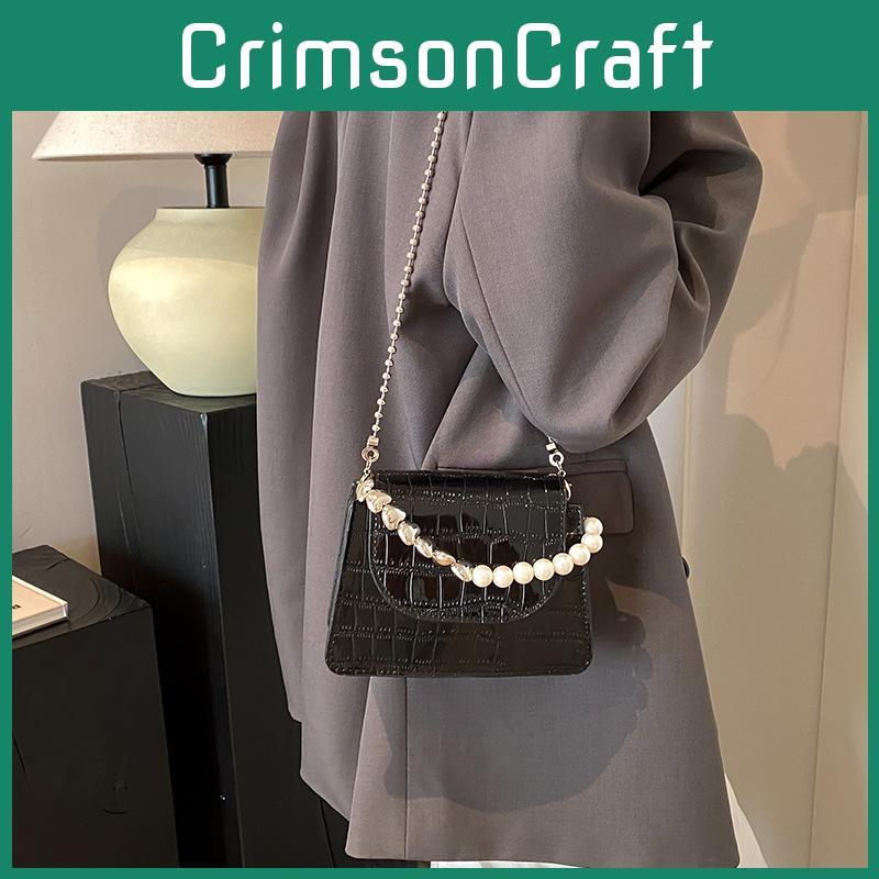 Street Style Mini Bag With Simulated Pearl Decoration Crocodile Pattern For Daily Casual Wear
