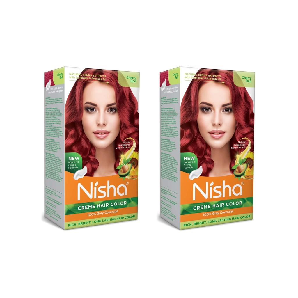 Nisha Crème Kolor do Włosów, Trwały Kolor do Włosów Czerwony, 100% Pokrycie Siwizny, Wiśniowa Czerwień, 4,23 oz (Pakiet 2)