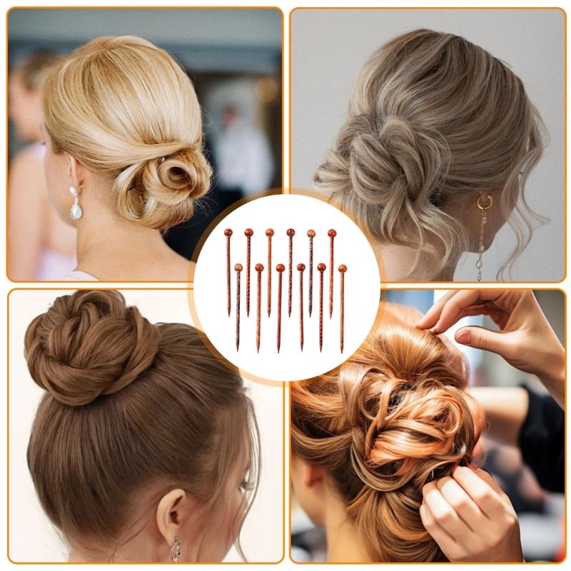 12Pieces Natural Wood Hair Sticks with Ethnic Design Random Color Hairpin for Daily Styling Easy to Use Buns Holder