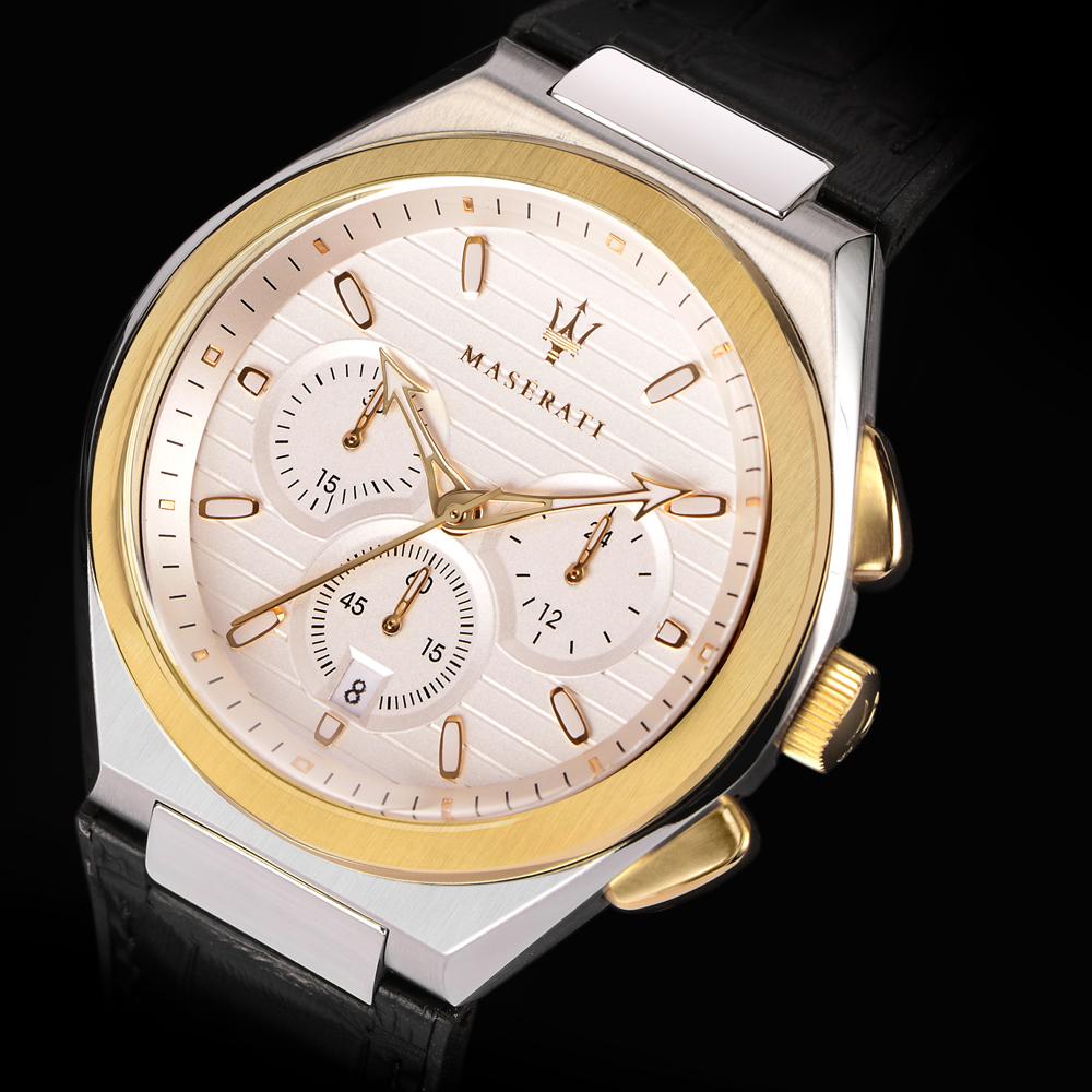 Maserati Triconic White Dial Black Leather Men's Quartz Chronograph Watch R8871639004