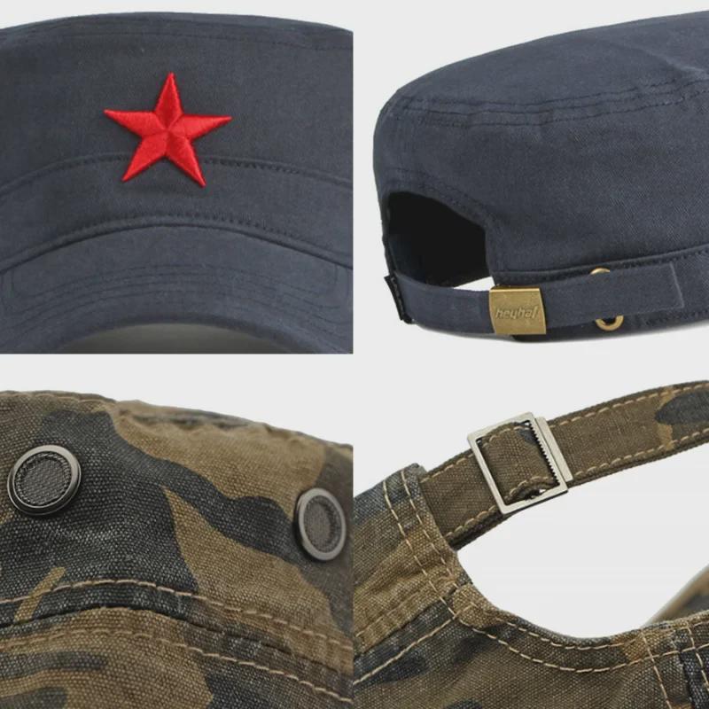 Four Seasons Cotton Camouflage Sun Hat with Star Embroidery - Unisex Flat Top Design