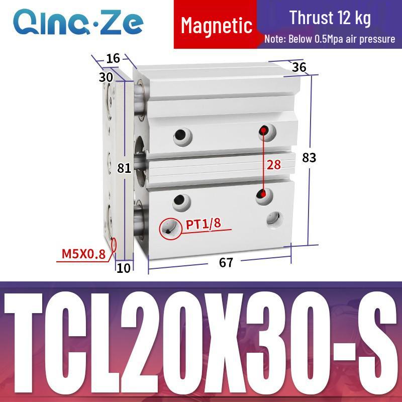 Kompaktowy pneumatyczny wielotłoczkowy cylinder trójosiowy TCL (12/16/20/10-100S)
