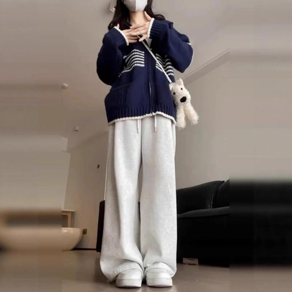 Hong Kong Chic Striped Hooded Cardigan for Women - Autumn/Winter Loose Knit Sweater Coat