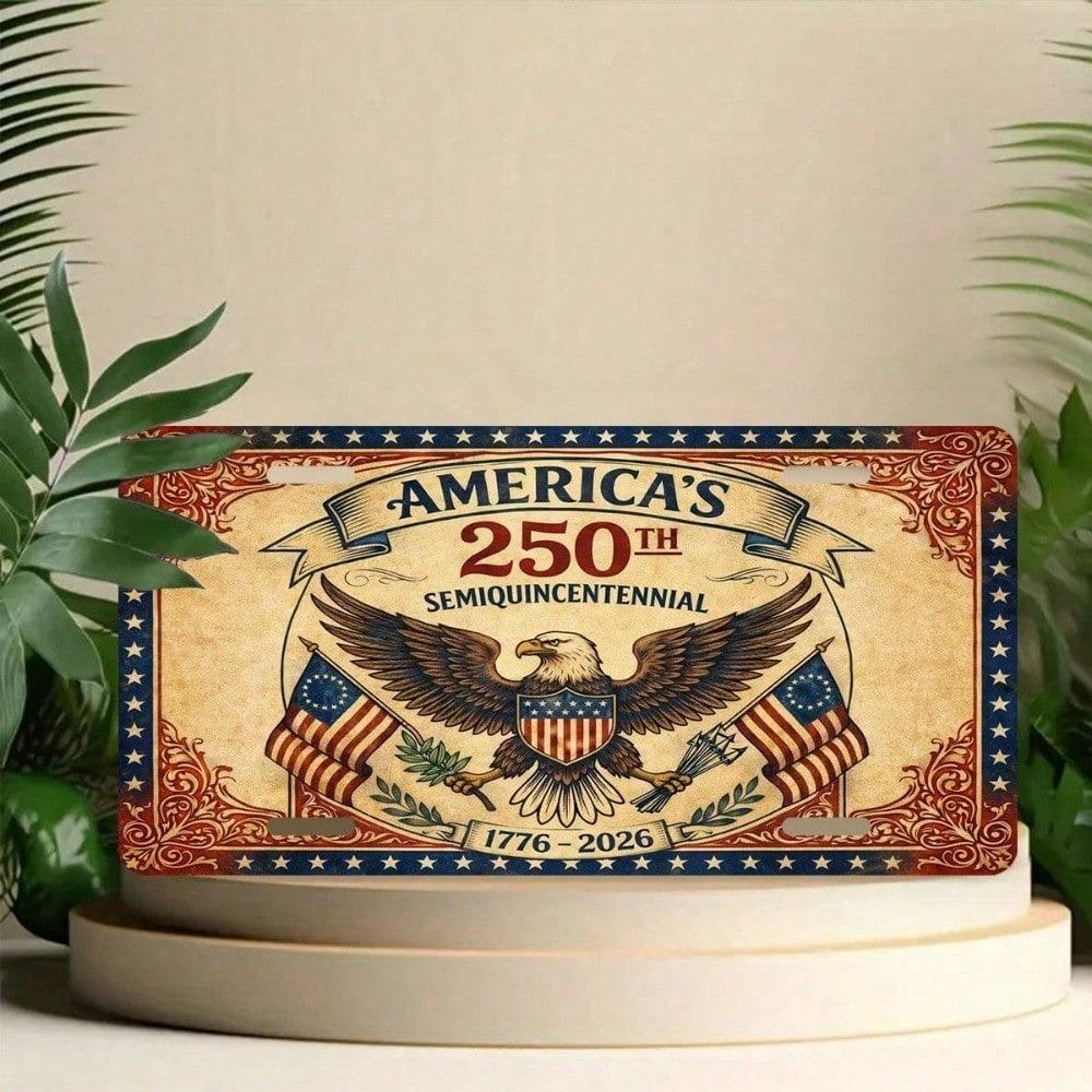 USA 250th Anniversary Patriotic License Plate 5.9x11.8in, 1776-2026 Commemorative Aluminum Auto Tag for Car Truck SUV, Gift for History Buffs