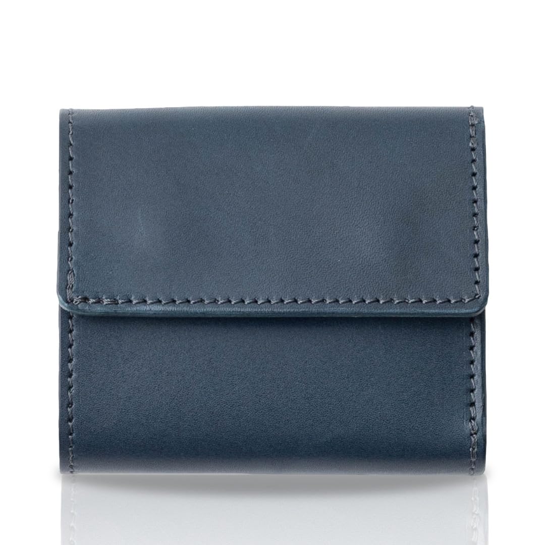 

Мужской кошелек тройного сложения Greol, Натуральная кожа Точиги, Сделано в Японии, Мини, Компактный, Тонкий, Поставляется в подарочной коробке, Темно-синий