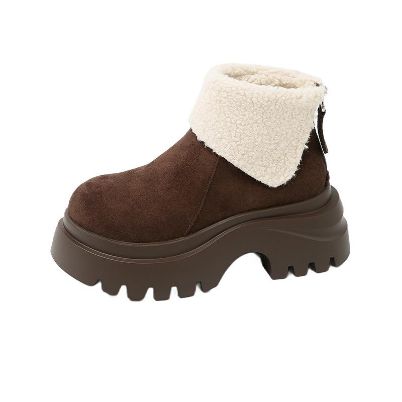 

Женские зимние ботинки 2025 новая осенняя модная универсальная толстоподошвенная обувь на платформе, утепленная бархатом, теплая хлопковая обувь 40 темно-коричневого