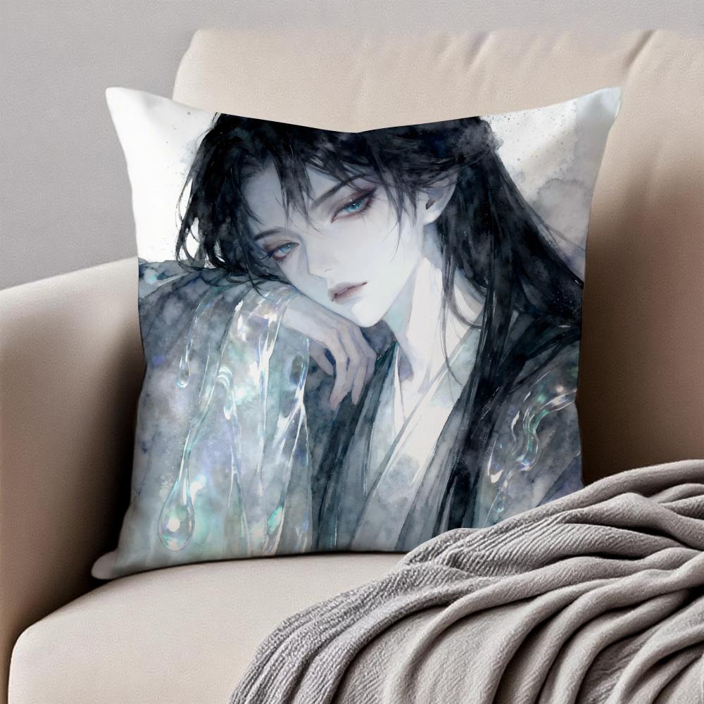 Elegant Nine Phases of Ink Painting Art Cushion Cover Pillowcase Antidustmite Invisible Zipper Short Plush Sofa Cushion
