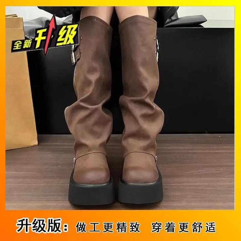 Fashion High Quality Women Boots Thick Soled Boots Western Knight Boots Luxury Women Shoes Autumn Winter Knee Length Slim High Tube Boot