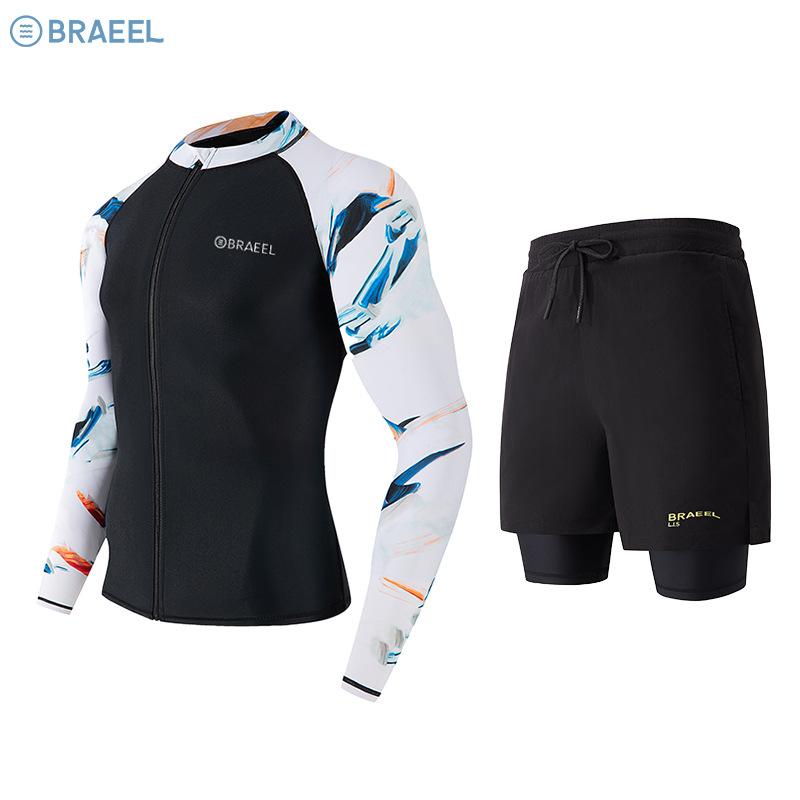 Korea Swimming Suit for Men 2026 New Slim-Fit Zippered UV-Protective Rash Guard Jellyfish Protection Rashguard