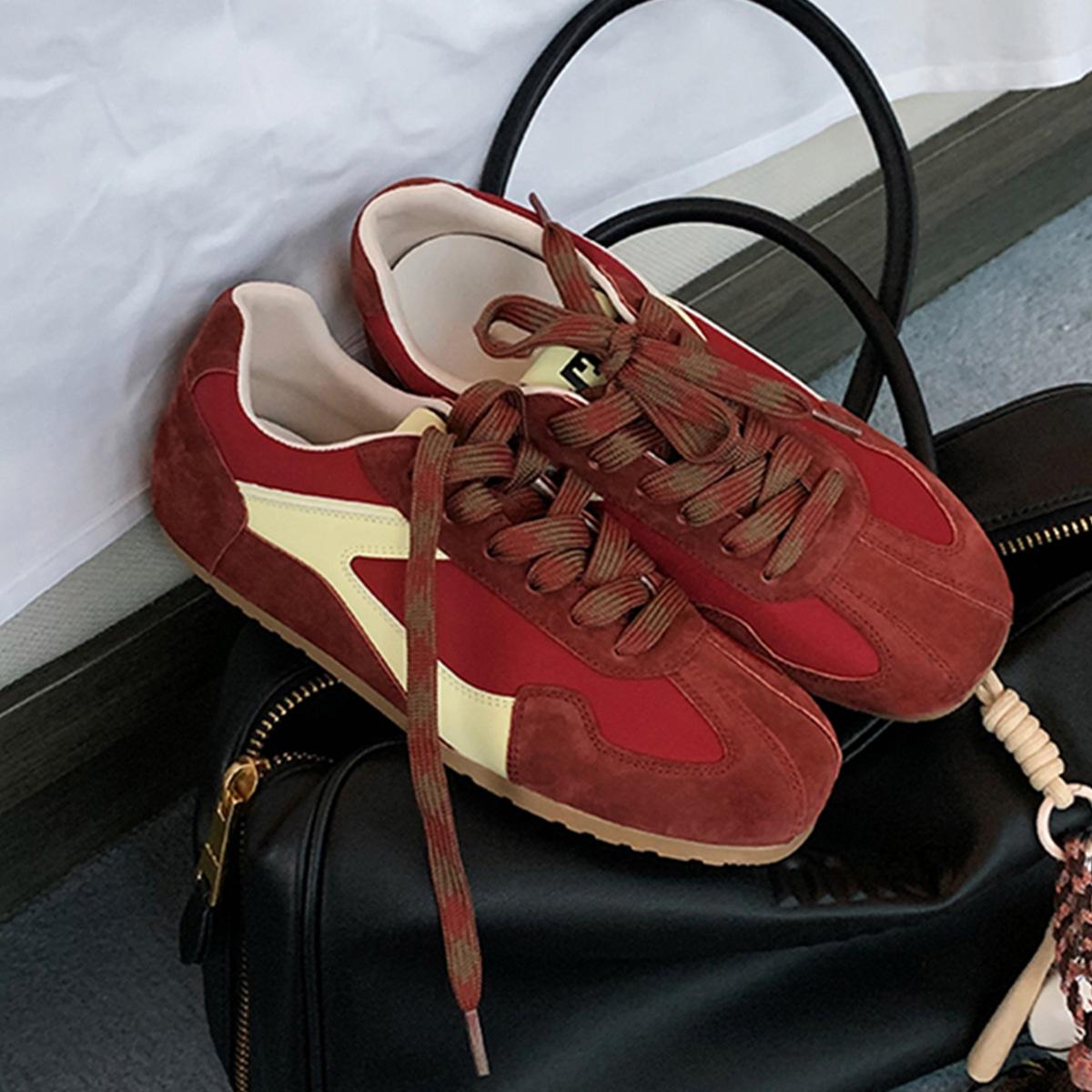 

Cowhide version~ Angola red board shoes women s contrasting colors casual platform German training shoes genuine leather autumn and winter color 35