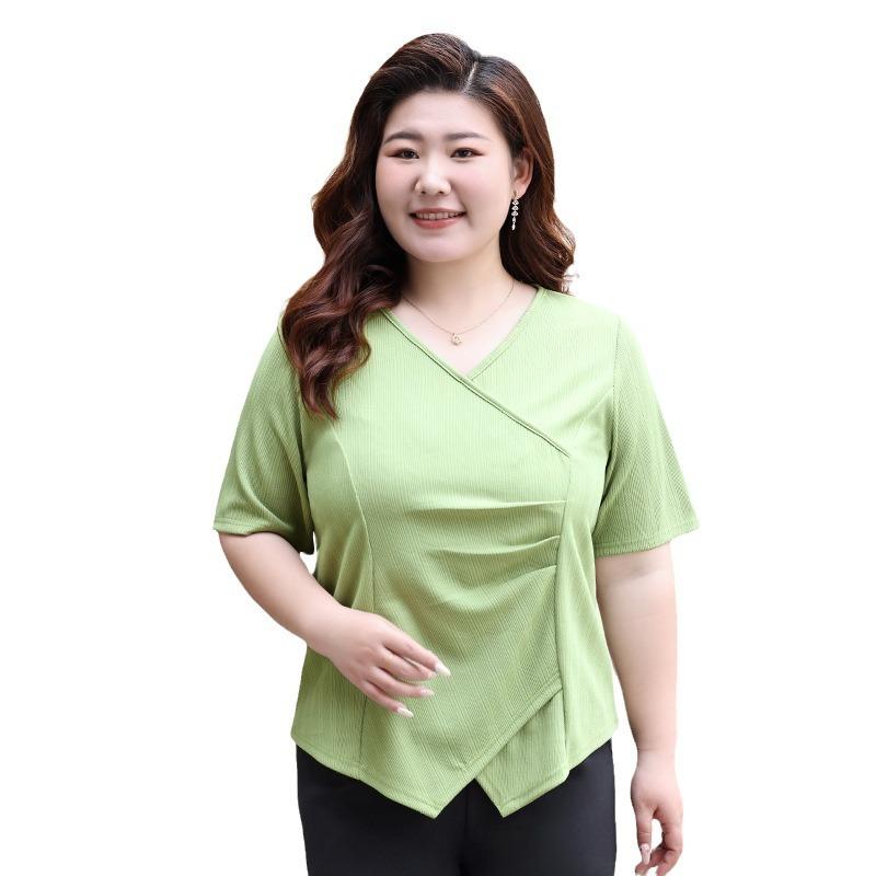 Plus Size Women's Summer New Irregular Fashion Slimming V Neck Short Sleeved T Shirt