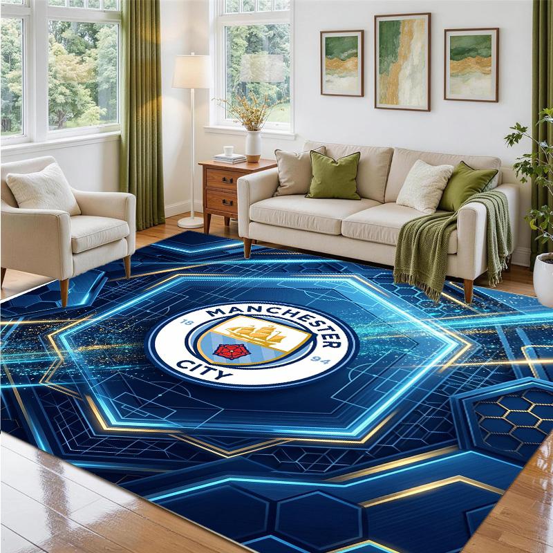 Manchester City Design Crystal Velvet Rug Soft Decorative Mat for Bedroom Entrance