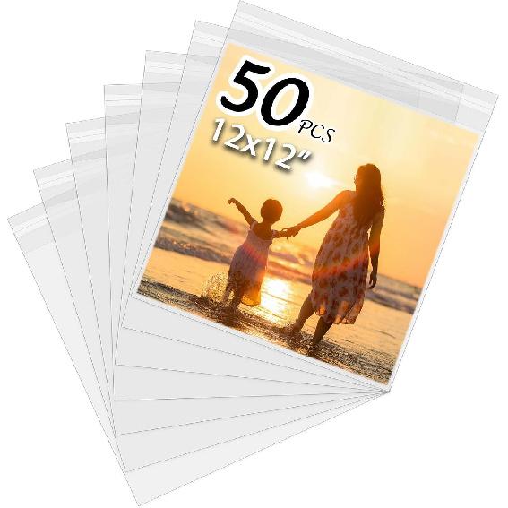 50 Pack Acid-Free Crystal Clear Sleeves Storage Bags for 8.5x11 Art Prints/Pictures/Photos/Framing Mat Mattes (Bag Size: 9"x11 3/7")