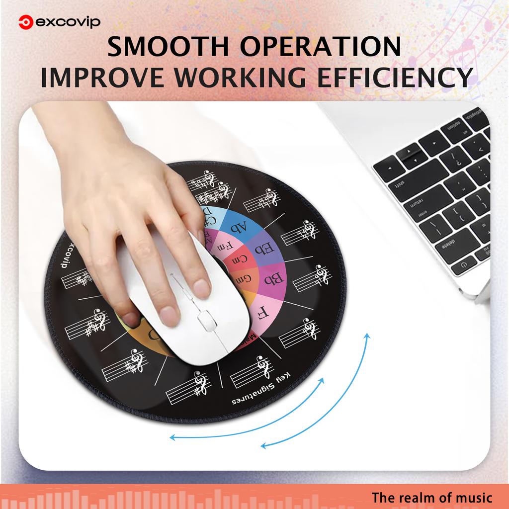 EXCO Music Theory Cheat Sheet Mouse Pad Round Circle of Fifths Shortcuts Mousepad Small for Piano Musician Stitched Edge Mat