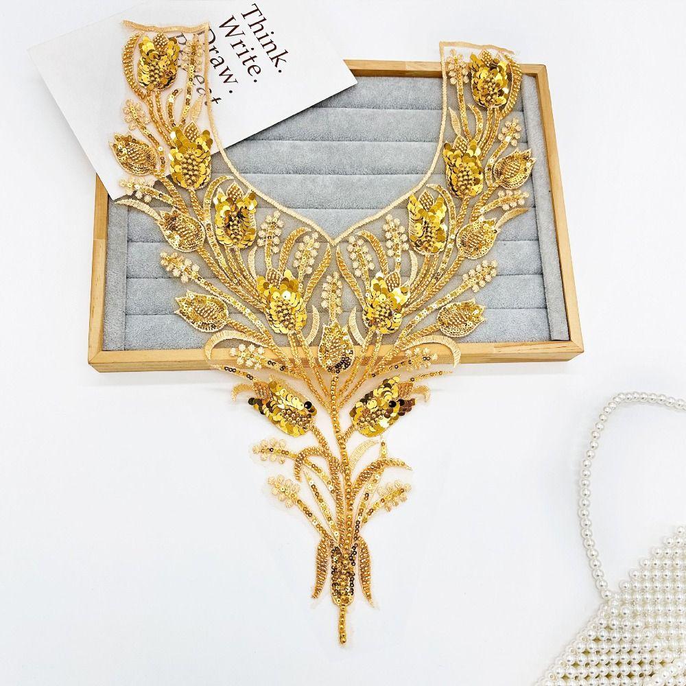 Embroidered 3D Sequin Collar Handmade Lace Fabric Applique DIY Sewing