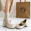 Fashion temperament white French retro thick heel high heels women's 2025 new summer skirt Mary Jane shoes