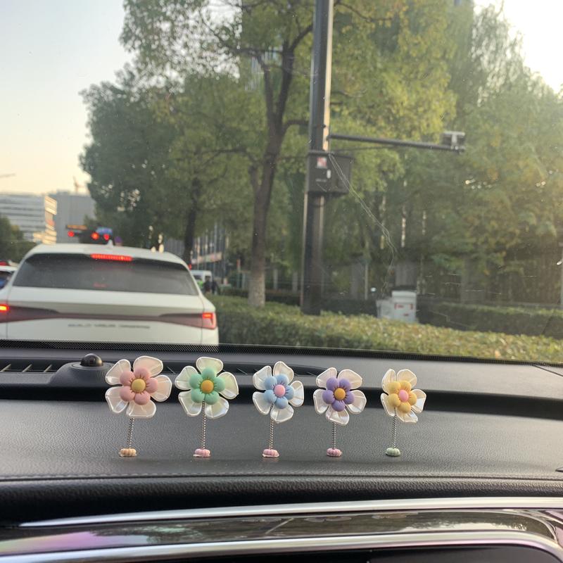 5PCS Macaron Flower Car Console Decoration Cute Fresh Healing Shaking Head Design New Car Interior Accessories