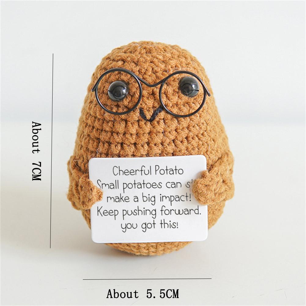 Positive Knitting Potato Doll Decoration with Card Positive Potato Doll for Birthday Party Office Decoration Good Luck Gifts