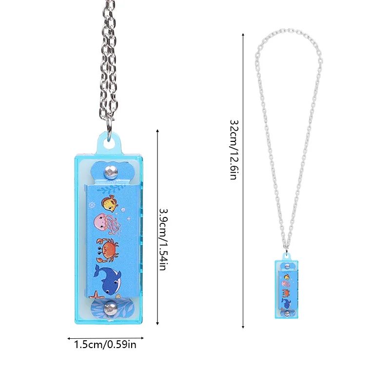 Children's Cartoon Mini Harmonica Necklace 4 Holes 4 Notes Music Toy - Boys & Girls Birthday Party School Christmas Gift