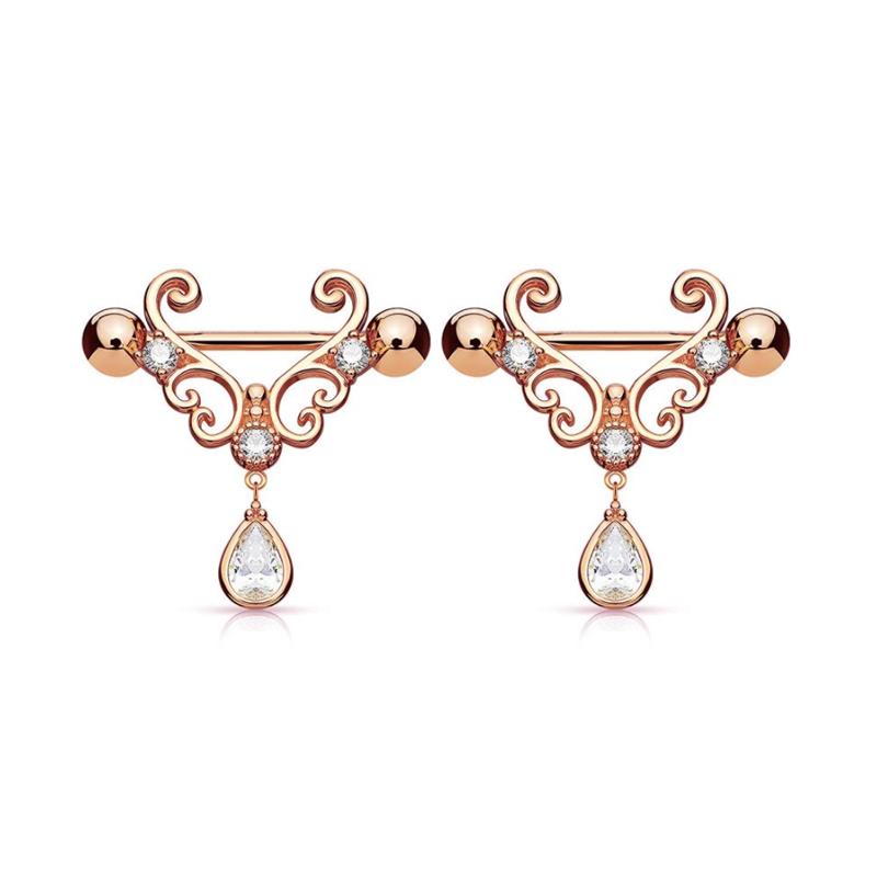 2pcs Butterfly Nipple Piercings Rings 16mm Length Bar Barbell Steel Crystal Nipple Shield Cover Heart Flower Tongue Body Jewelry