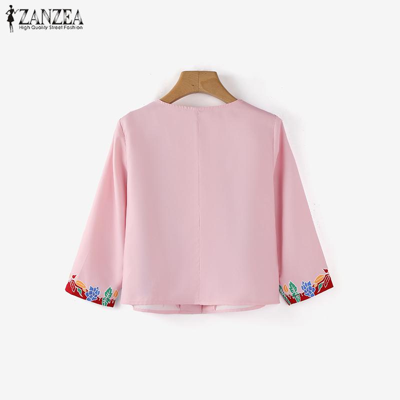 ZANZEA Women Casual Round Neck Summer 3/4 Sleeve Print Blouse