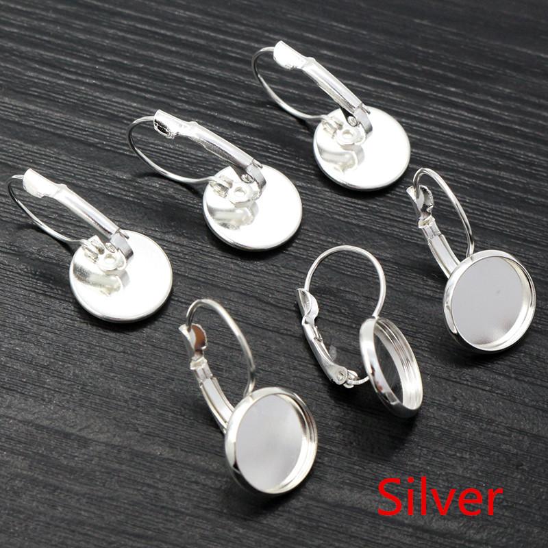 12mm 10pcs/Lot 13 Popular Colors Plated French Lever Back Earrings Blank/Base,Fit 12mm Glass Cabochons,Buttons;Earring Bezels