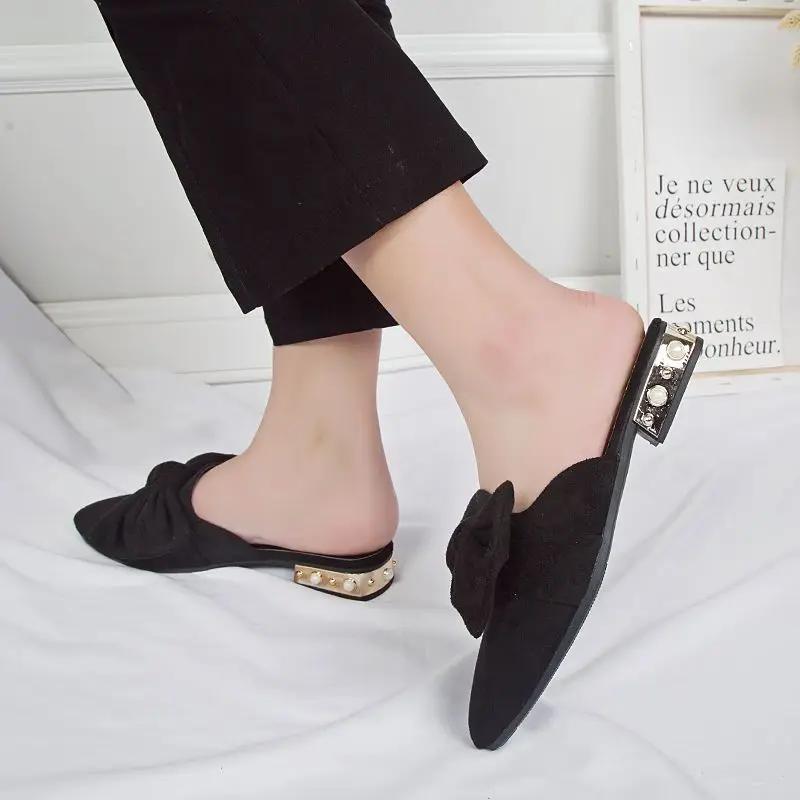 Fashion Low Heel Shoes Pointed Toe Slides Original New Style Casual Shoe 2025 Luxury Slip-resistant Women's Slippers and Ladies Sandals