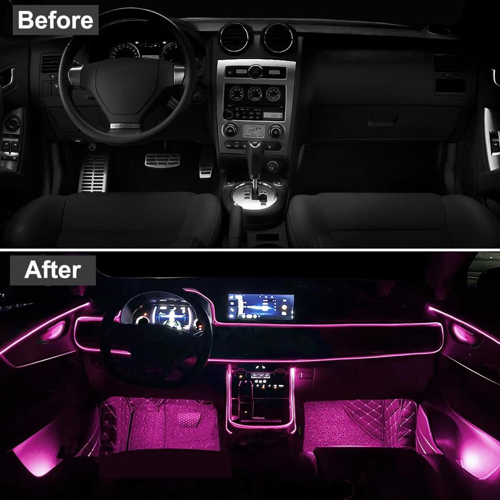 EL Wire Interior Car LED Strip Lights, 16.5FT USB Neon Glowing Strobing Electroluminescent Wire Strip With 6Mm Sewing Edge, Ambient Lighting Kits For