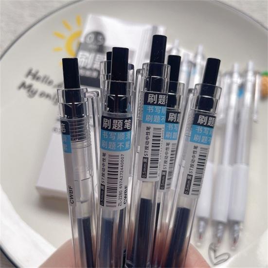 6Pcs 0.5mm Black Water-based Pen Push Design Quick Drying School Stationery Mechanical Gel Ink Pen Office Supplies