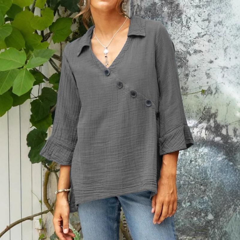 Women's Casual Button V-neck Shirt Top