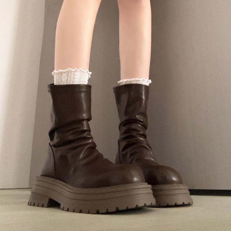 Popular brown British platform Martin boots women's 2025 new summer height increase versatile Maillard short boots