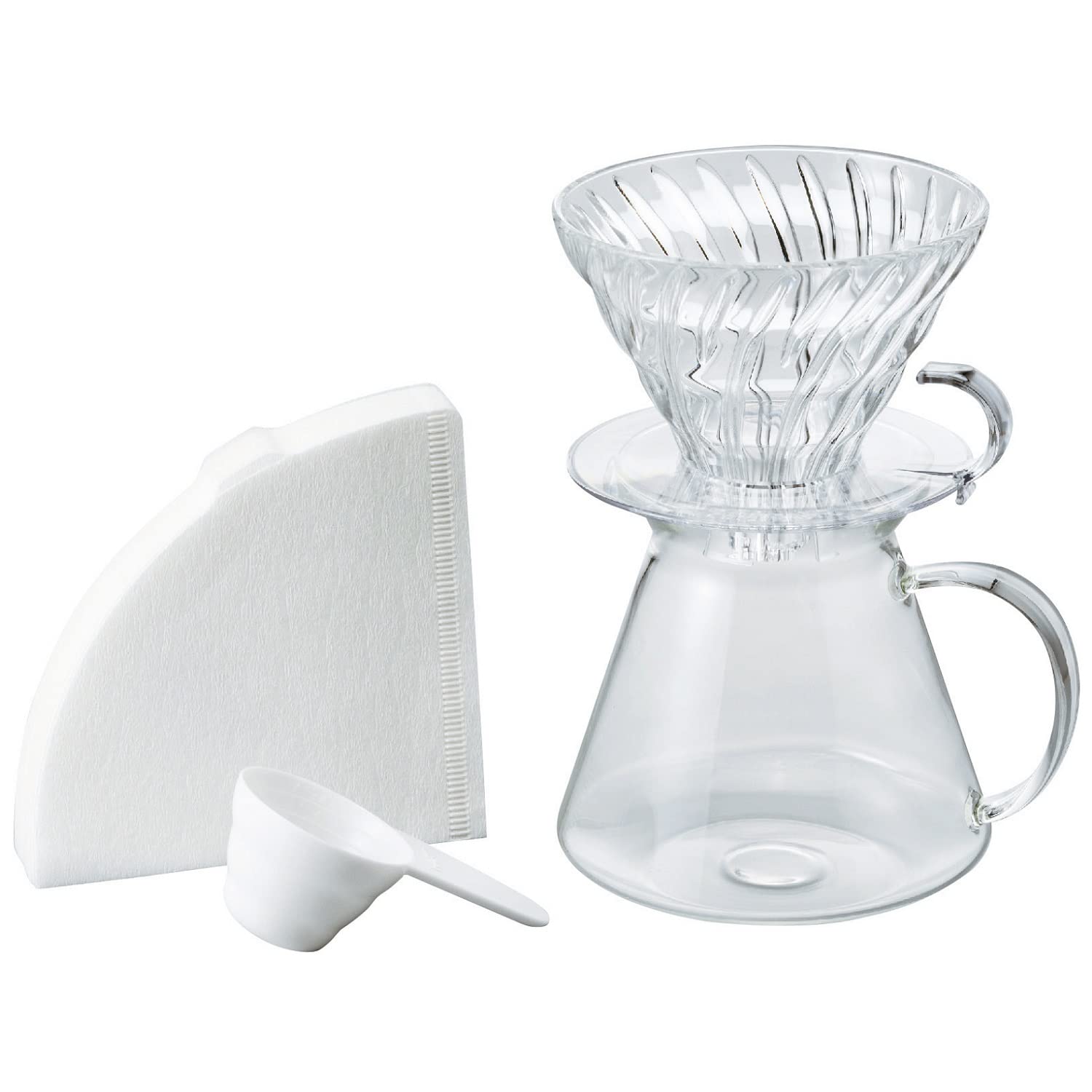 HARIO V60 Glass Brewing 600ml Made in Perfect Gift Kit, Capacity, Server, 1-4 Cups, Clear, Japan, (S-VGBK-02-T)