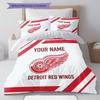 Custom Name,Detroit Red Wings Pattern Bedding Home Decoration Birthday Gift ( 1 Duvet Cover + 2 Pillowcase, Without Core),fan Merchandise.