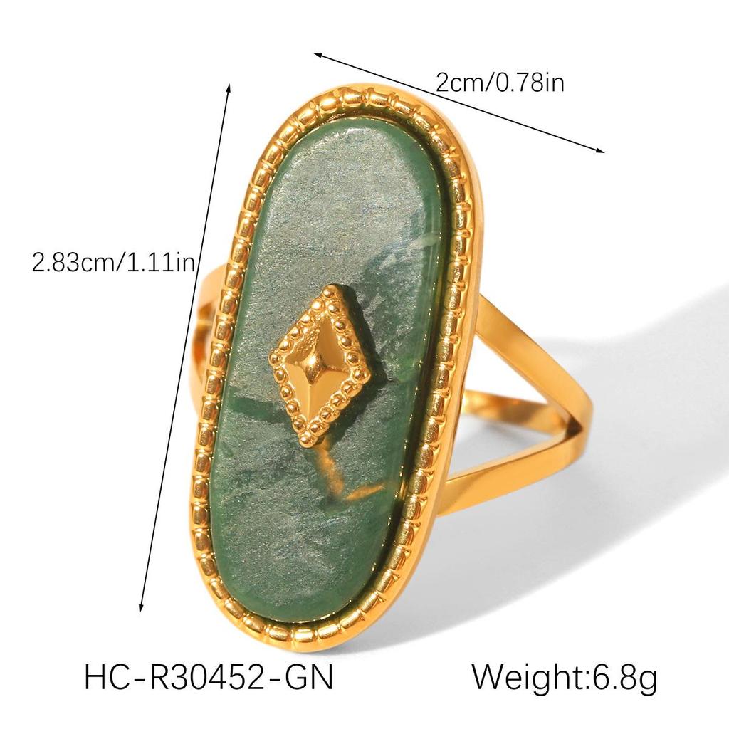 Women's Colorfast Retro Stainless Steel Ring with Natural Stone, Open & Versatile Titanium Steel Design