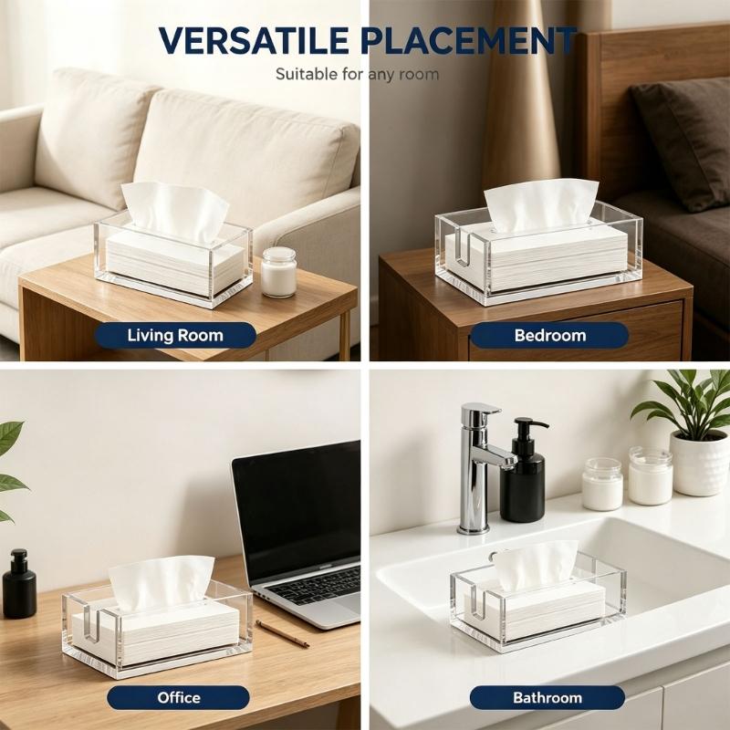 Tabletop Napkin Holder in Clear Acrylic with Visible Storage, Wipe-Clean Care, and Open Access for Kitchens, Bars, Hotels, and Cafes