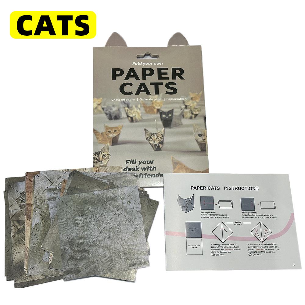 

Creative Cats Dogs Origami Paper DIY Folding Paper Handmade Tissue Paper Pets Cat Pup Fun Art Crafts Folding Animal Set