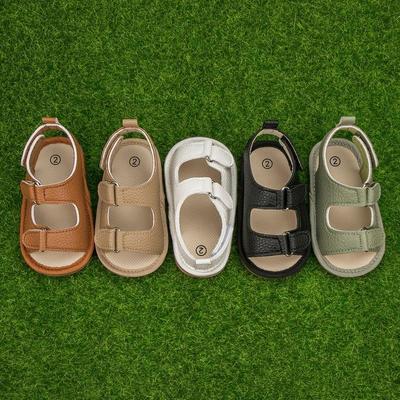 Scarpe da bambino Ragazzo Ragazza Sandali solidi Gomma morbida antiscivolo Suola Velcro Neonato Bambino Primi passi 0-18 m Scarpe da culla in pelle casual