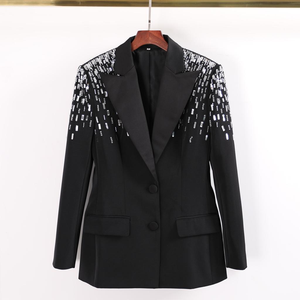 Commuting FaShion Blazer Women'S Spring New Heavy-Duty Diamond-Trimmed Long Single-BreaSted Small Blazer