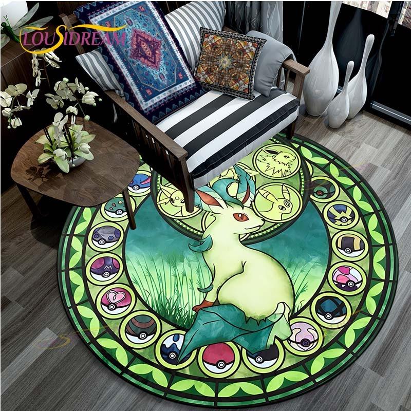 Oturma odası halısı Pikachu Karikatür Pokemon 3D Yuvarlak Paspaslar Sehpa Ev Çocuklar Zemin Halı Kaplama Kaymaz Alan Kilim