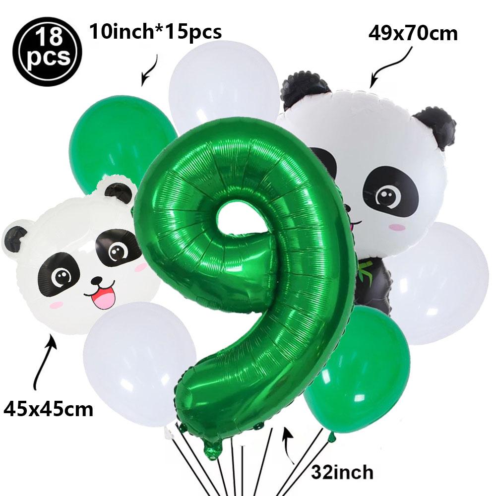 Cartoon Panda Animal Green 32inch Foil Number Balloon Set Children Birthday Party DIY Decoration Baby Shower Kids Animal Balloon