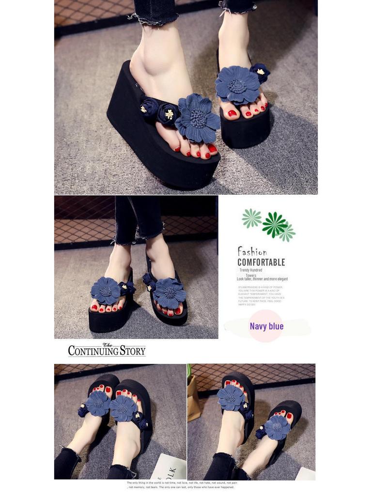 Shanjiao 2025 Women's 11cm High Heel Beach Vacation Flip Flops Sandals