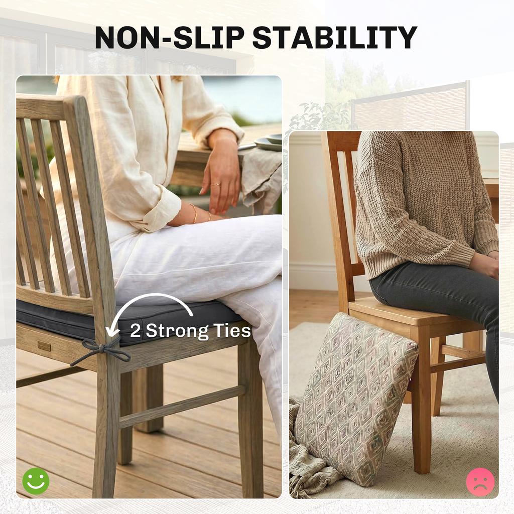 Outdoor Chair Seat Cushions Set of 2, Garden Chair Cushions with 7cm Thick Foam & Ties, Dark Grey