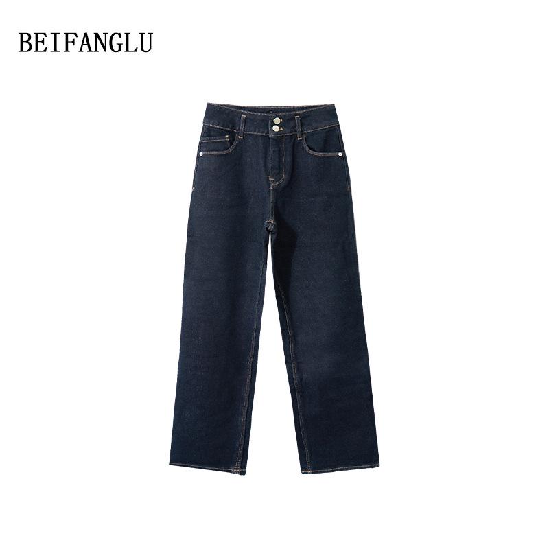 Women's Northern Deer Slimming Denim-Style Straight Leg Pants - Autumn/Winter
