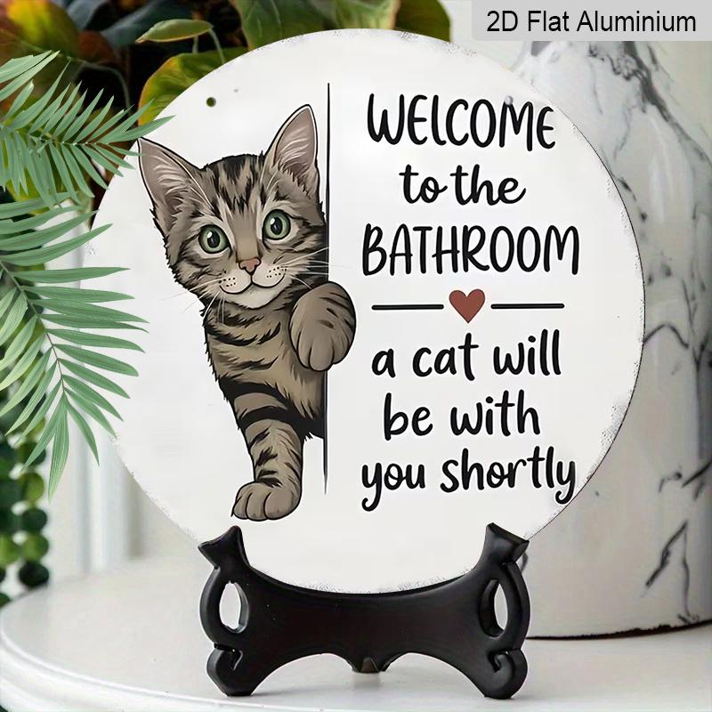 2D Flat Aluminum Retro Cat Welcome Sign for The Bathroom, Measuring 7.87 X 7.87 Inches. Perfect for Home Decor, Bedroom Decor, Gyms, Bars, and Other
