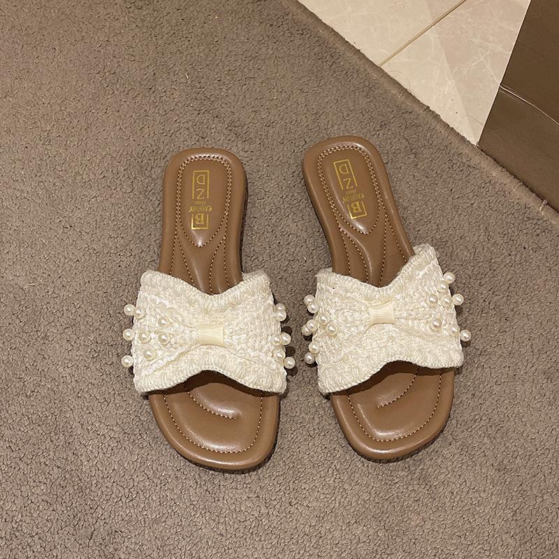 Flat-bottomed Cool Slippers Women's 2025 Summer New Square Head Disc Buckle Half Slippers Outer Wear One-character Women's Drag