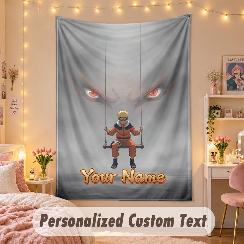 Custom Personalized Tapestry,Naruto Print Custom Name Text Wall Art Hanging for Bedroom