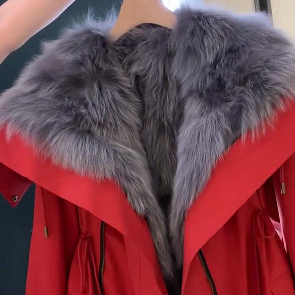 WTEMPO Hooded Faux Fur Christmas Red Coat Women's Thick Warm Autumn Winter Large Size Plush Jacket Streetwear Coat