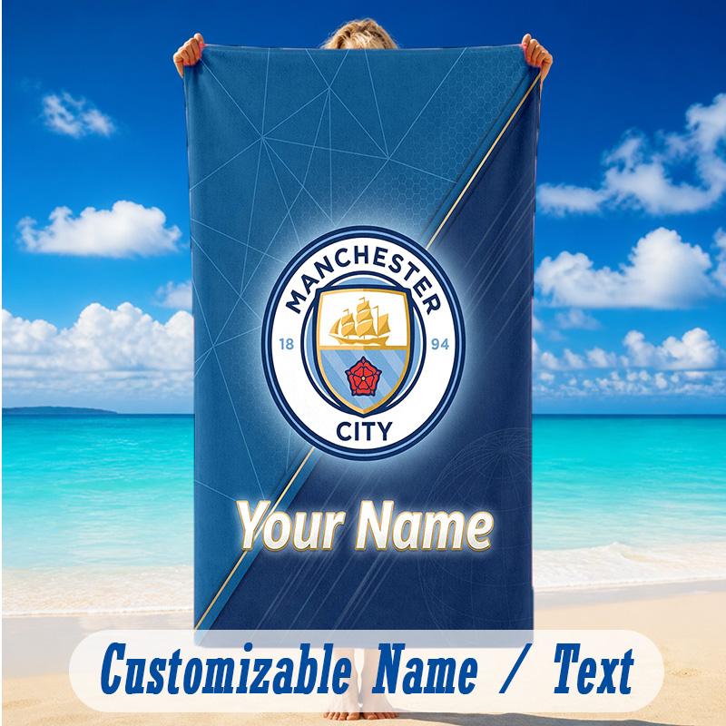 Beach Towel Custom Name Text, Quick Dry Large Towel For Beach HomeManchester City
