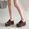 Fashion Summer Women Open Toe Leopard Platform Wedge Slippers Outdoor Beach Thick Soled Fad Sexy High-heeled Cool Slippers Zapatos Mujer